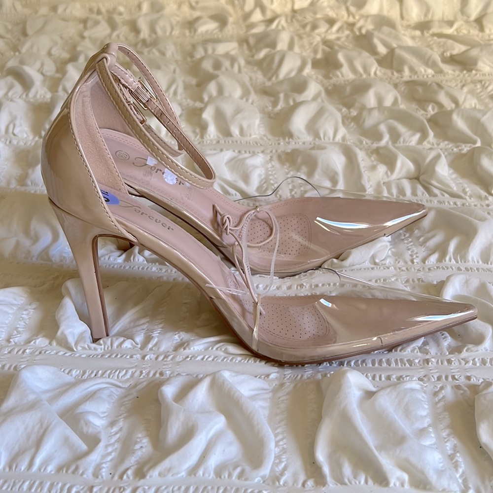 Clear nude strap pump heels